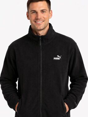 NWOT mens Medium PUMA black fleece jacket w/ zip close. Sport. Layer. Outdoor